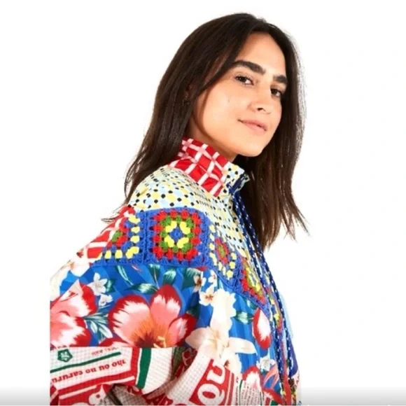 FARM Rio Carnaval Mixed Print Windbreaker with Crochet Detail - Picture 4 of 15